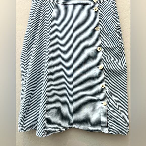 J.CREW Blue White Striped Cotton A-Line Skirt with Side Button Detail | Size 10 - Picture 4 of 8
